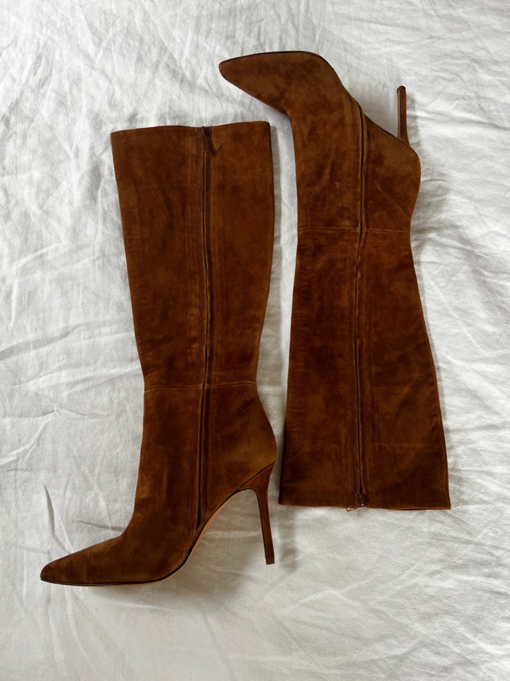 Veronica Beard Lisa Stiletto Chestnut Suede Boots ZIPPER PULL BROKEN